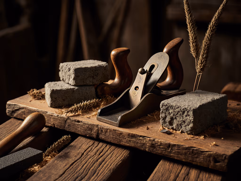 historical_woodworking_tools_including_sandstone_blocks_and_horsetail_plants