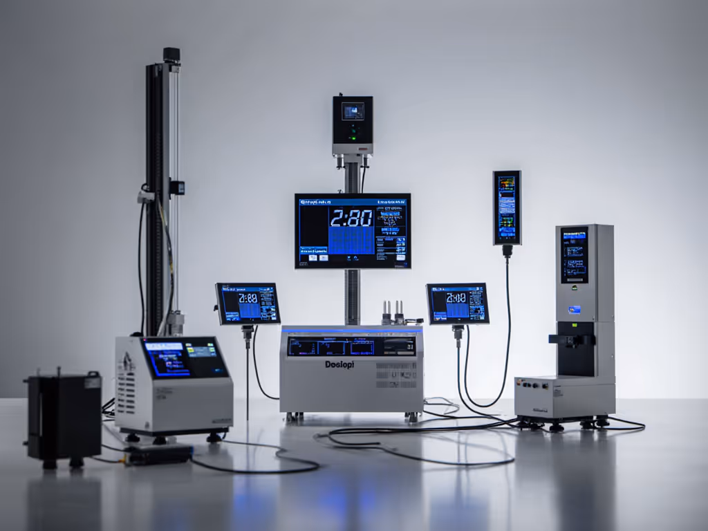 dust_capture_validation_setup_showing_particle_counter_readings_at_multiple_points